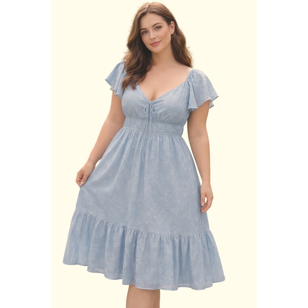 Joie Floral Burnout Midi Dress Flutter Sleeve V Neck Smocked Waist
